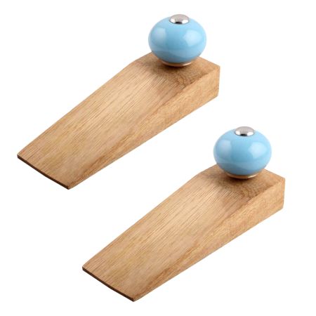 2 Pieces Sky Blue Round Ceramic Wooden Door Stopper